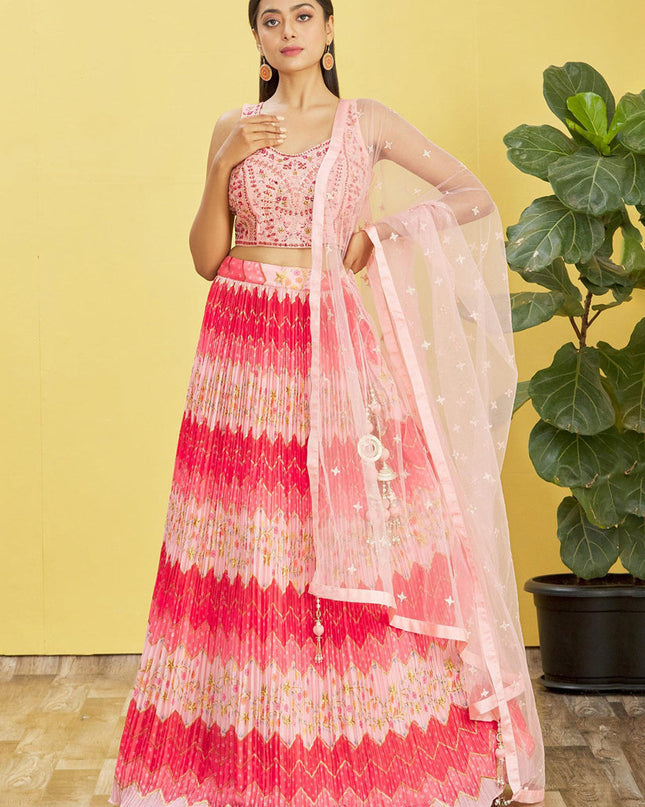 Cherry Pink Chinnon Designer Lehenga Choli Set