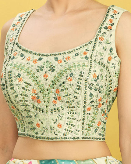 Rama Green Chinnon Designer Lehenga Choli Set