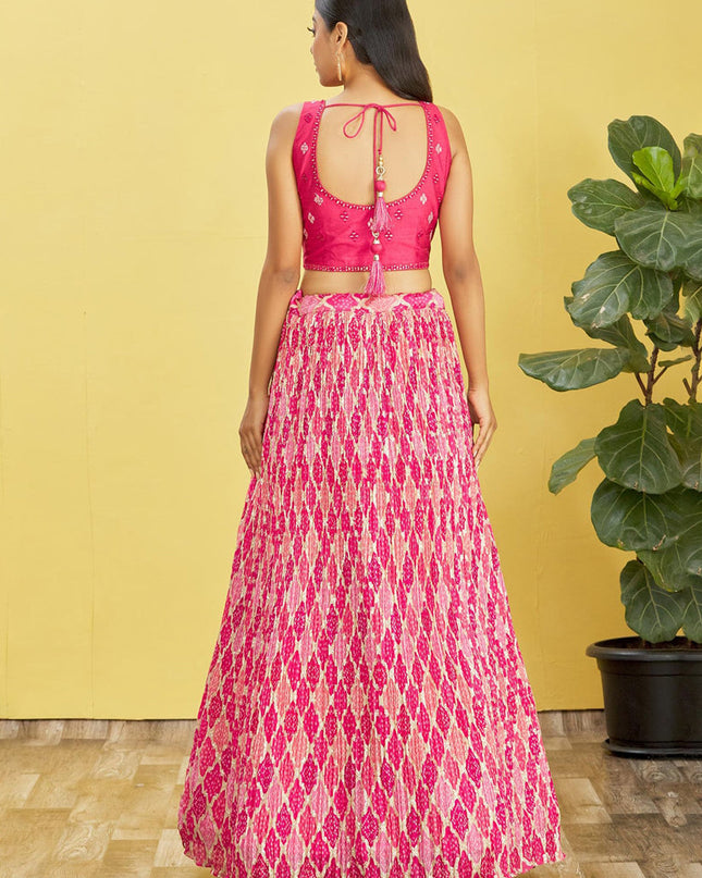Rani Pink Chinnon Designer Lehenga Choli Set