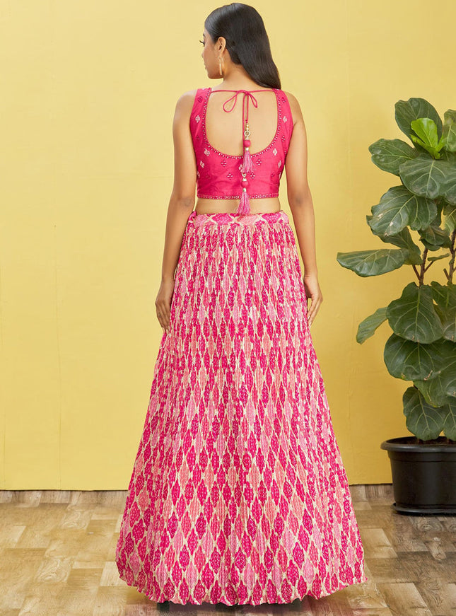 Rani Pink Chinnon Designer Lehenga Choli Set