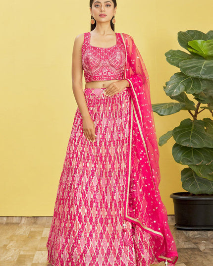Rani Pink Chinnon Designer Lehenga Choli Set