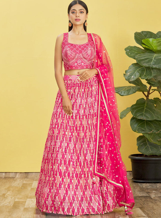 Rani Pink Chinnon Designer Lehenga Choli Set