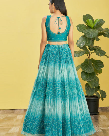 Sky Blue Organza Designer Lehenga Choli Set