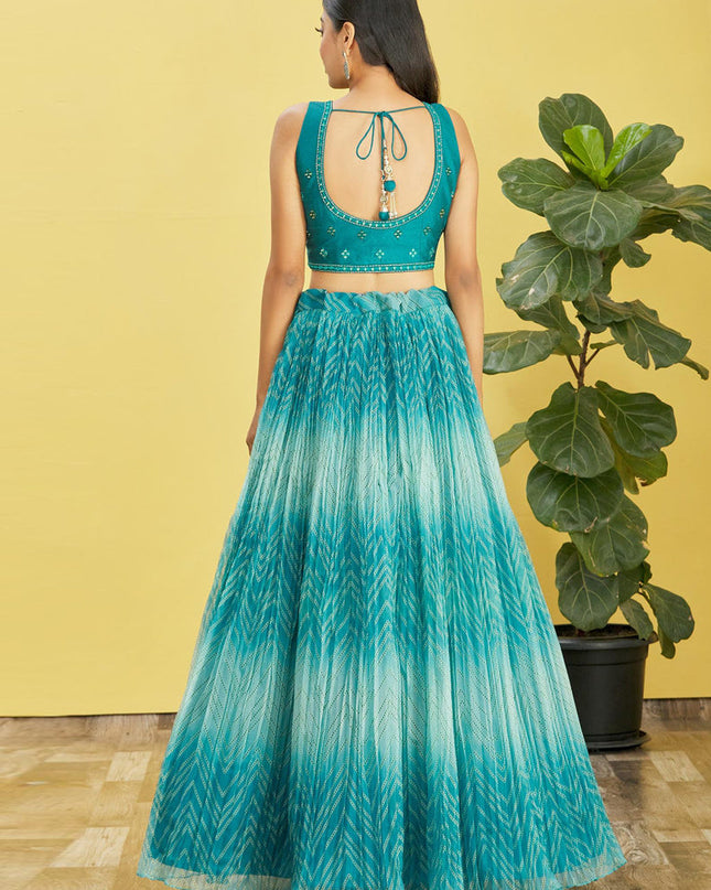 Sky Blue Organza Designer Lehenga Choli Set