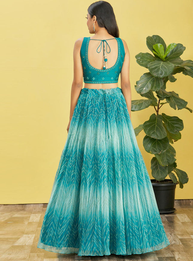 Sky Blue Organza Designer Lehenga Choli Set