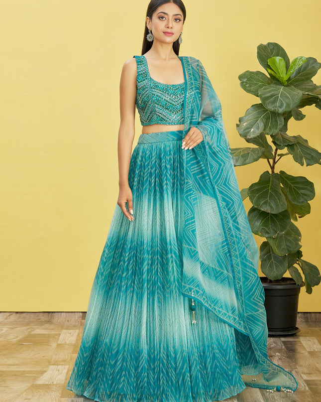 Sky Blue Organza Designer Lehenga Choli Set