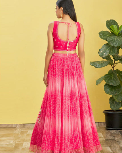 Hot Pink Organza Designer Lehenga Choli Set