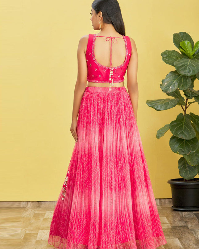 Hot Pink Organza Designer Lehenga Choli Set