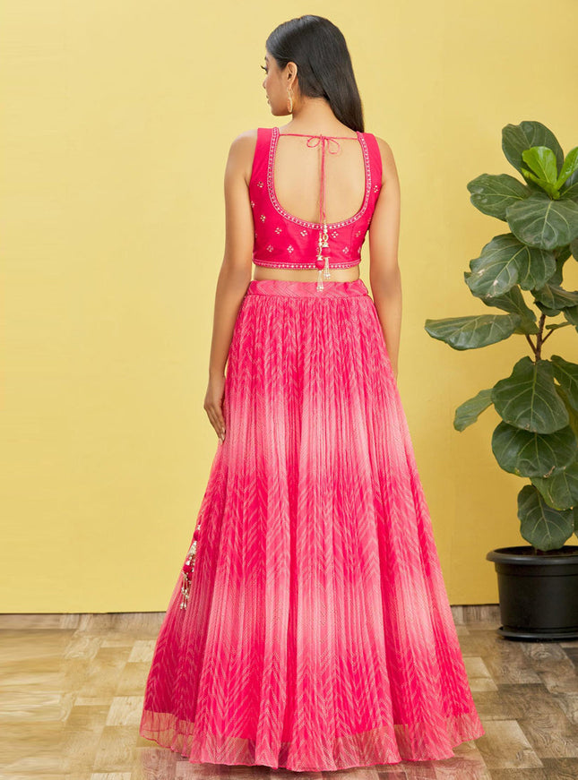 Hot Pink Organza Designer Lehenga Choli Set