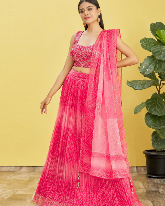 Hot Pink Organza Designer Lehenga Choli Set