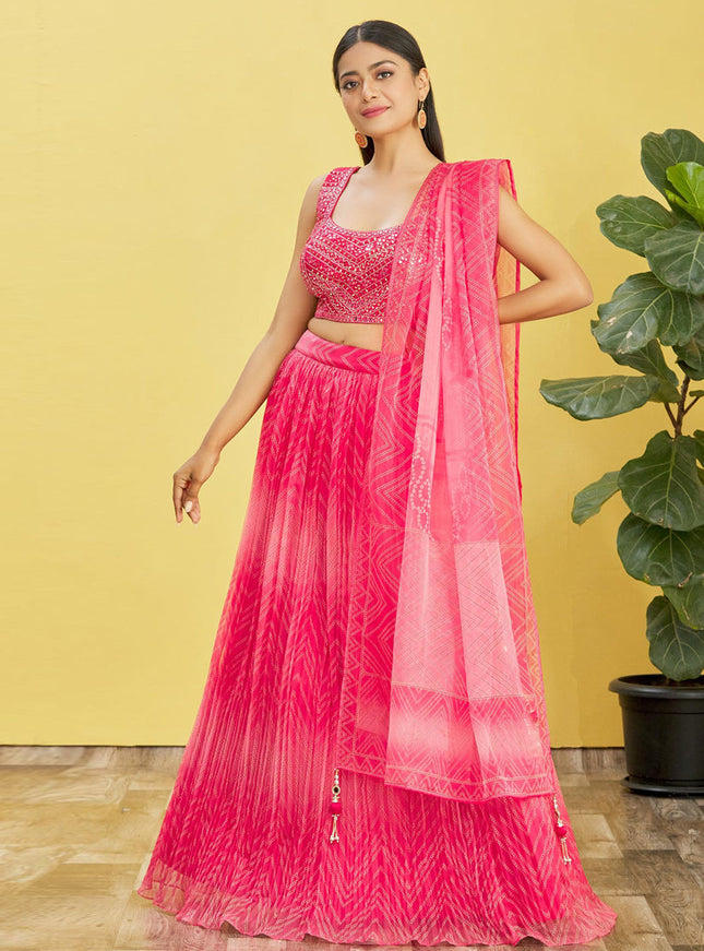 Hot Pink Organza Designer Lehenga Choli Set