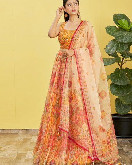 Yellow Organza Designer Lehenga Choli Set