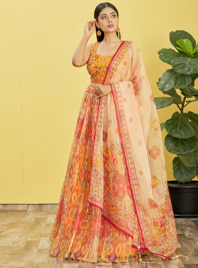 Yellow Organza Designer Lehenga Choli Set