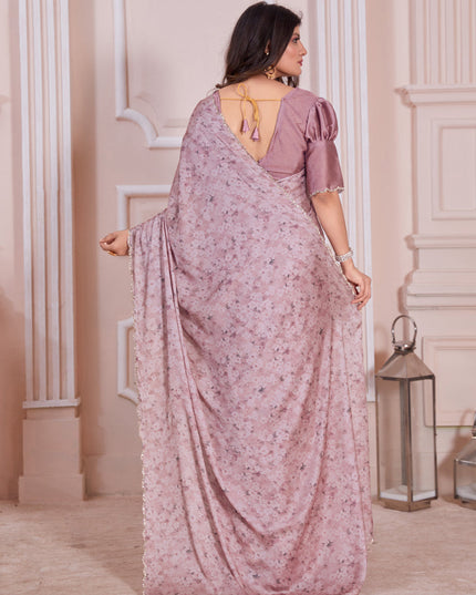 Dusty Pink Pure Satin Georgette Party Wear Saree