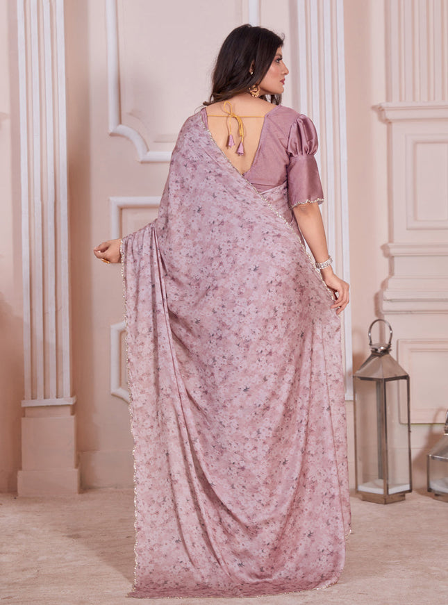 Dusty Pink Pure Satin Georgette Party Wear Saree