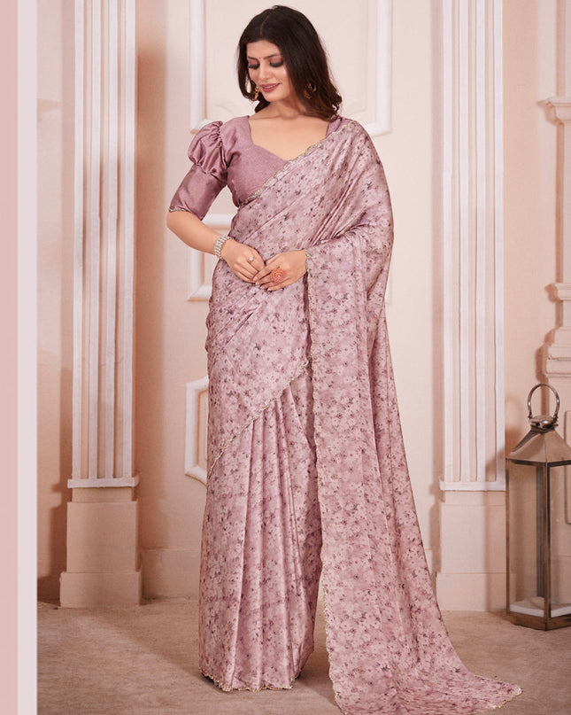 Dusty Pink Pure Satin Georgette Party Wear Saree