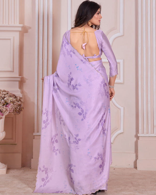 Lavender Pure Satin Georgette Party Wear Saree