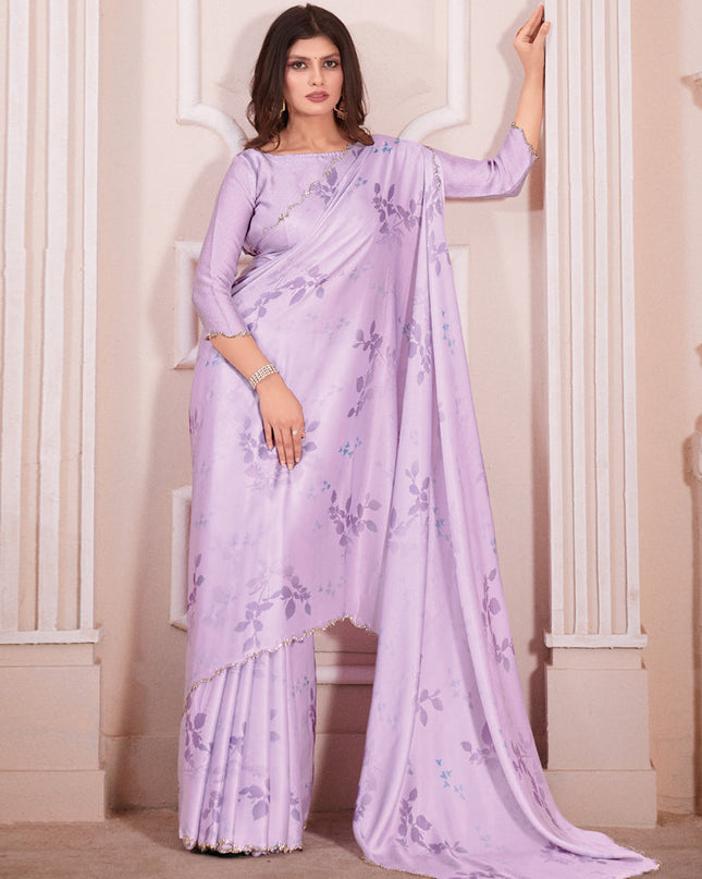 Lavender Pure Satin Georgette Party Wear Saree
