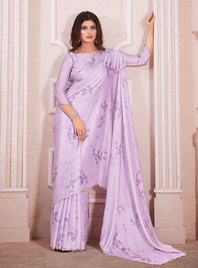 Lavender Pure Satin Georgette Party Wear Saree