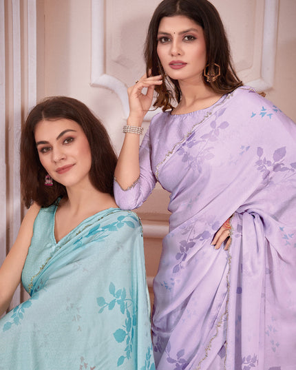 Sky Blue Pure Satin Georgette Party Wear Saree