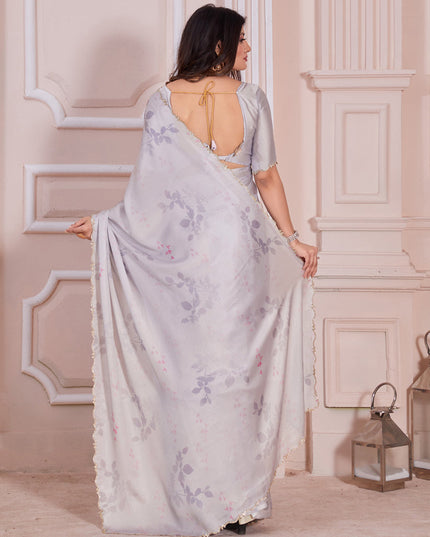 Grey Pure Satin Georgette Party Wear Saree
