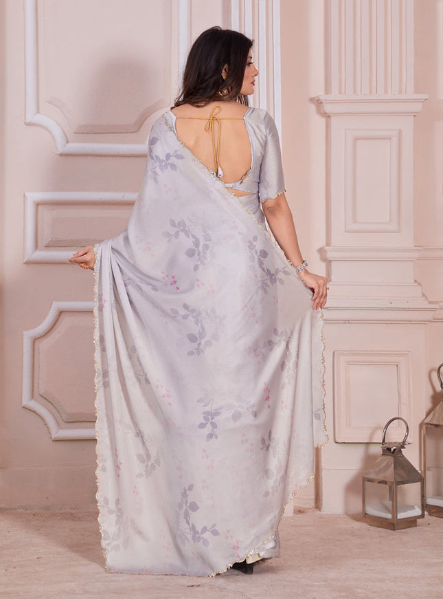Grey Pure Satin Georgette Party Wear Saree