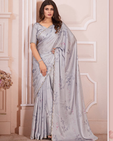 Grey Pure Satin Georgette Party Wear Saree