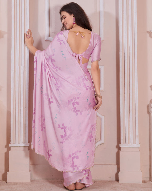 Rose Pink Pure Satin Georgette Party Wear Saree