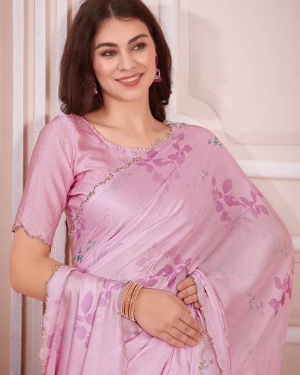 Rose Pink Pure Satin Georgette Party Wear Saree