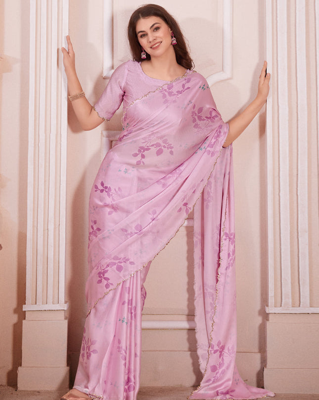 Rose Pink Pure Satin Georgette Party Wear Saree