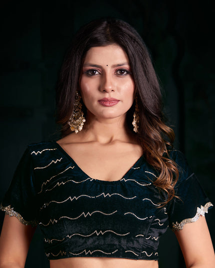 Teal Blue Pure Satin Chiffon Party Wear Saree