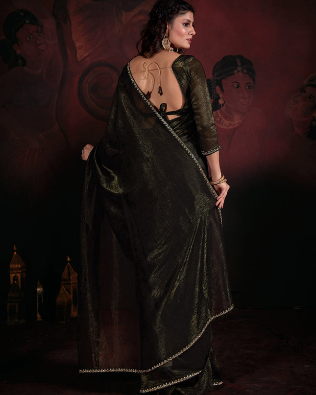 Black Embellished Crushed Zari Fabric Saree