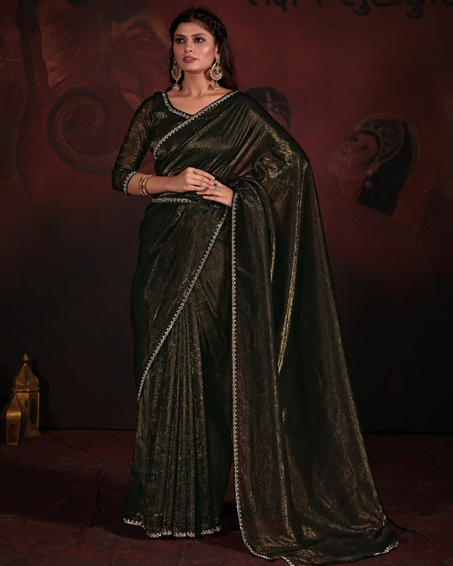 Black Embellished Crushed Zari Fabric Saree