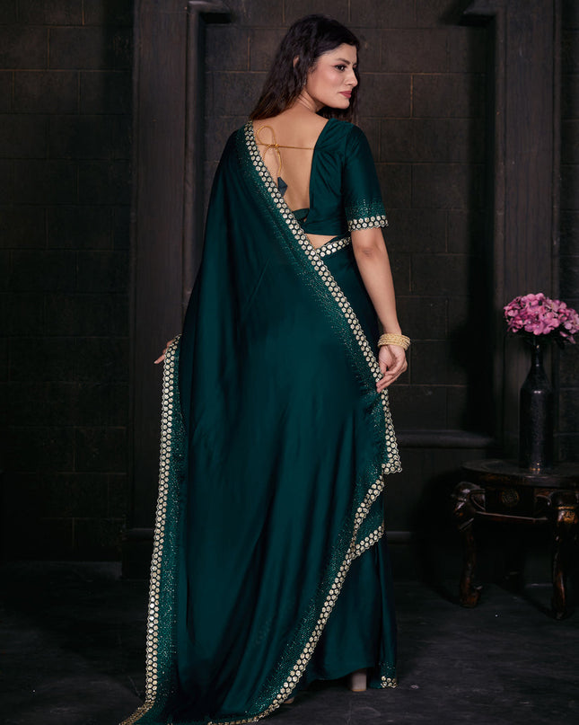 Morpich Embellished Satin Georgette Saree