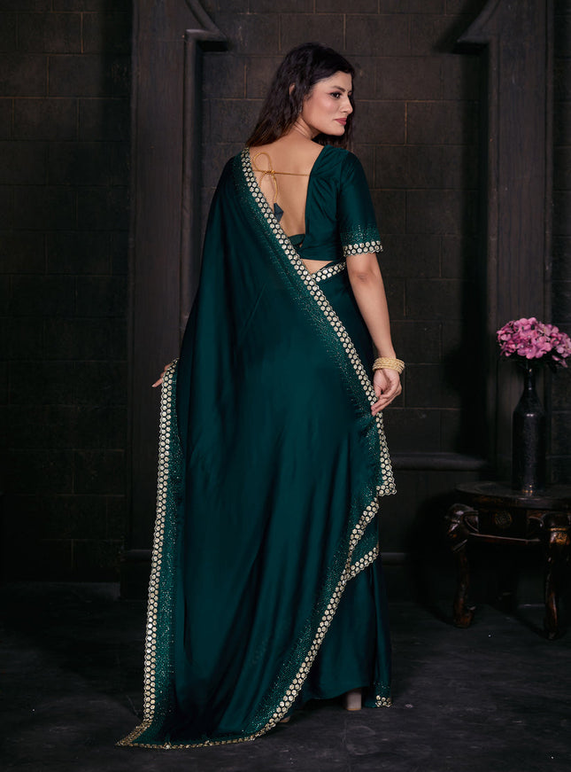 Morpich Embellished Satin Georgette Saree