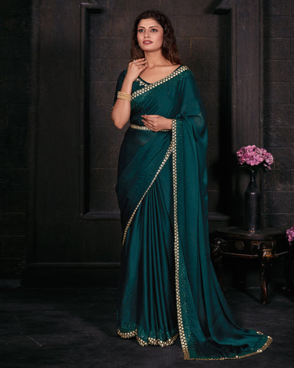 Morpich Embellished Satin Georgette Saree