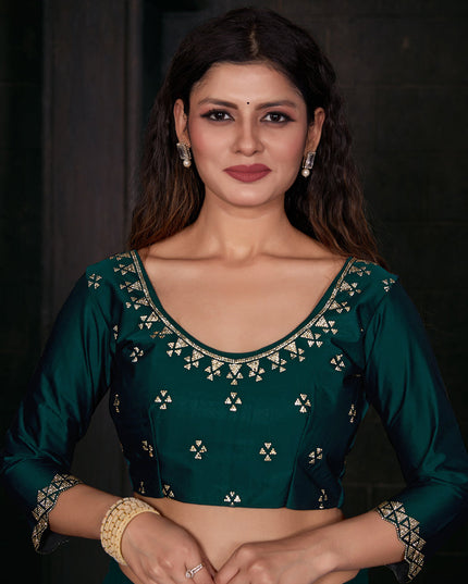 Rama Green Embellished Satin Georgette Saree