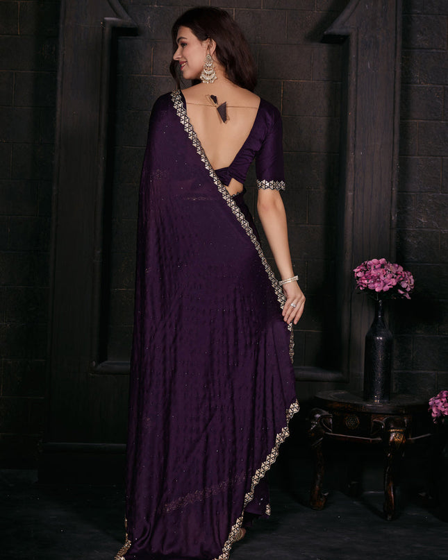 Eggplant Embellished Satin Georgette Saree