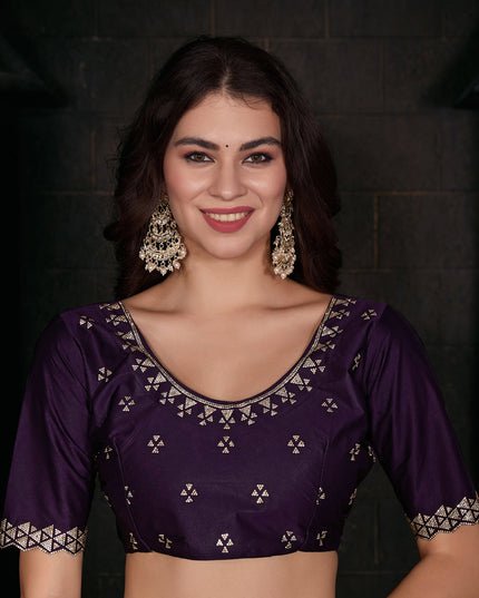 Eggplant Embellished Satin Georgette Saree