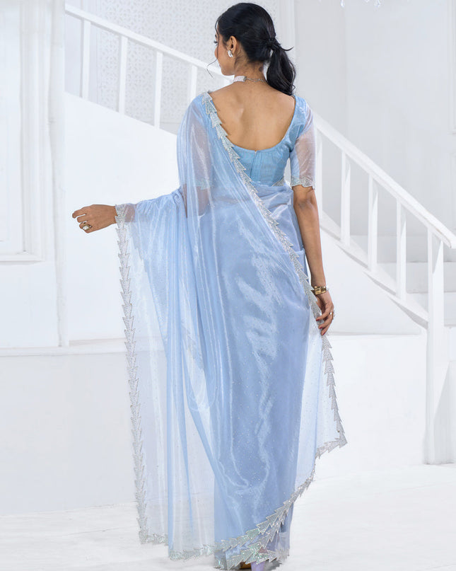 Sky Blue Organza Party Wear Saree