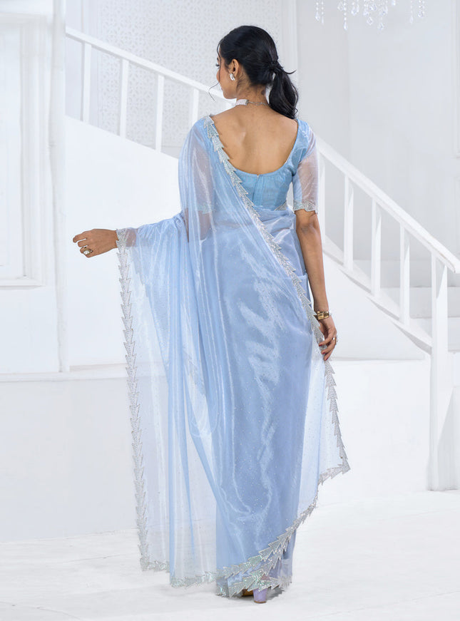 Sky Blue Organza Party Wear Saree