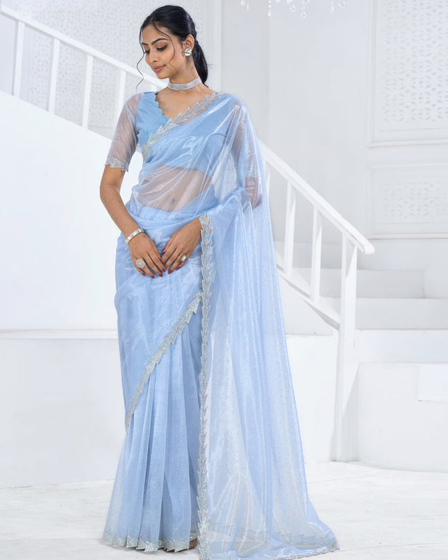 Sky Blue Organza Party Wear Saree