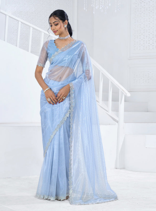 Sky Blue Organza Party Wear Saree