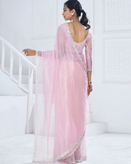 Rose Pink Organza Party Wear Saree