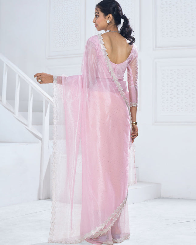 Rose Pink Organza Party Wear Saree
