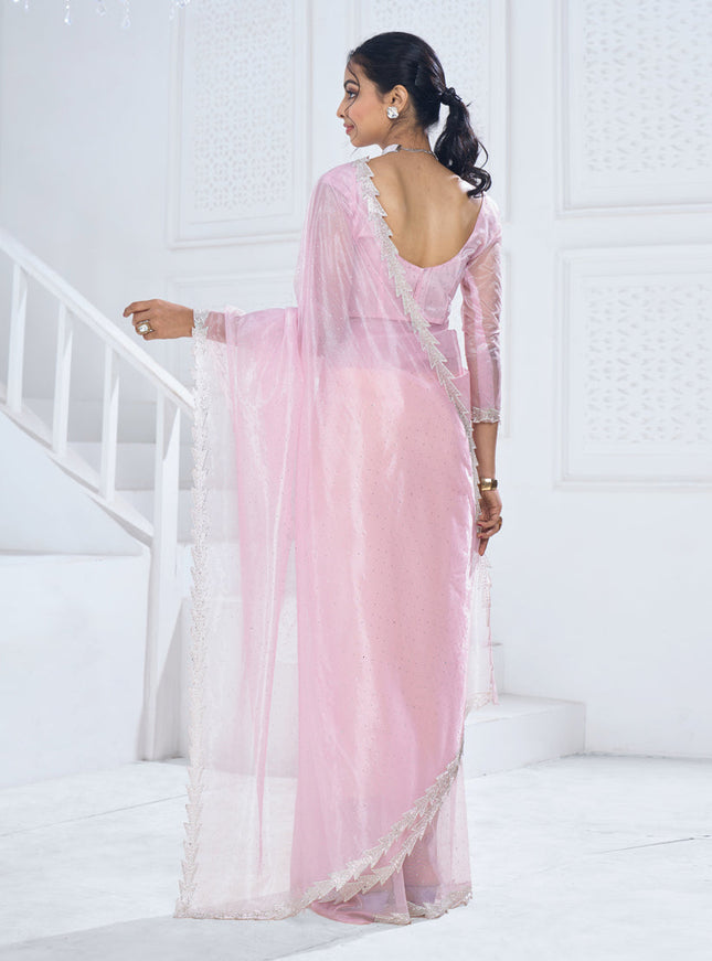 Rose Pink Organza Party Wear Saree