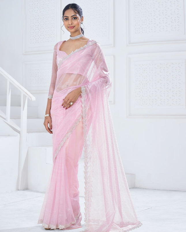 Rose Pink Organza Party Wear Saree
