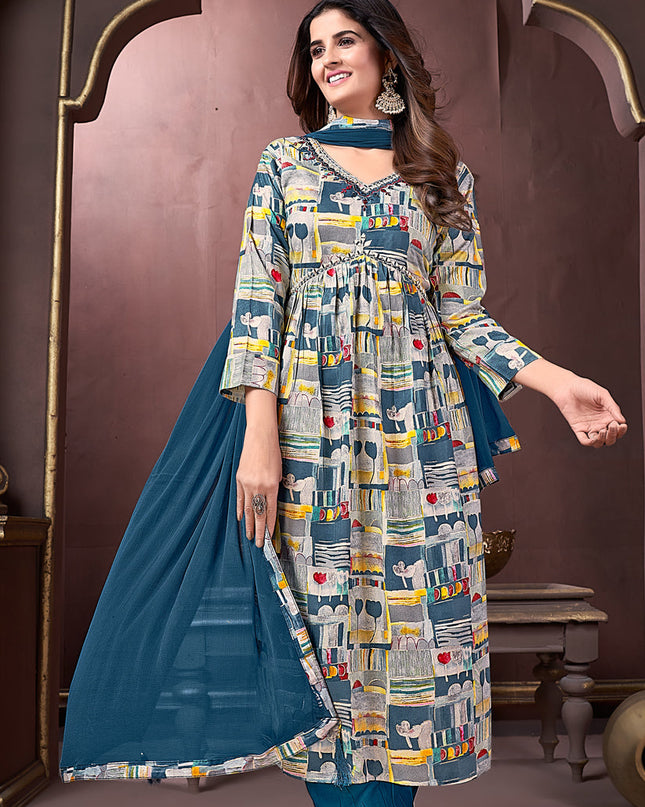 Multicolor Rayon Readymade Alia Cut Salwar Kameez