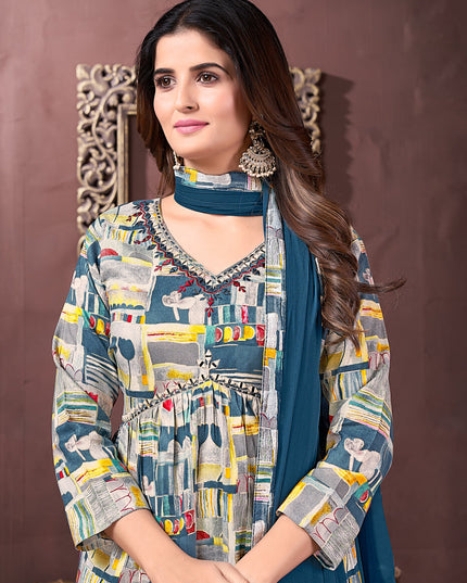 Multicolor Rayon Readymade Alia Cut Salwar Kameez