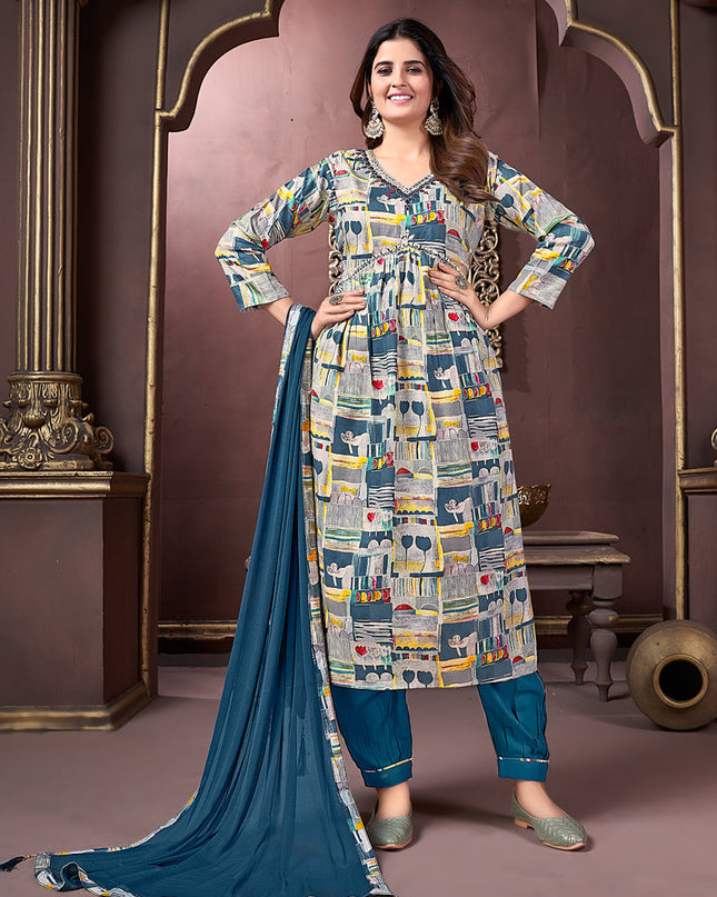 Multicolor Rayon Readymade Alia Cut Salwar Kameez